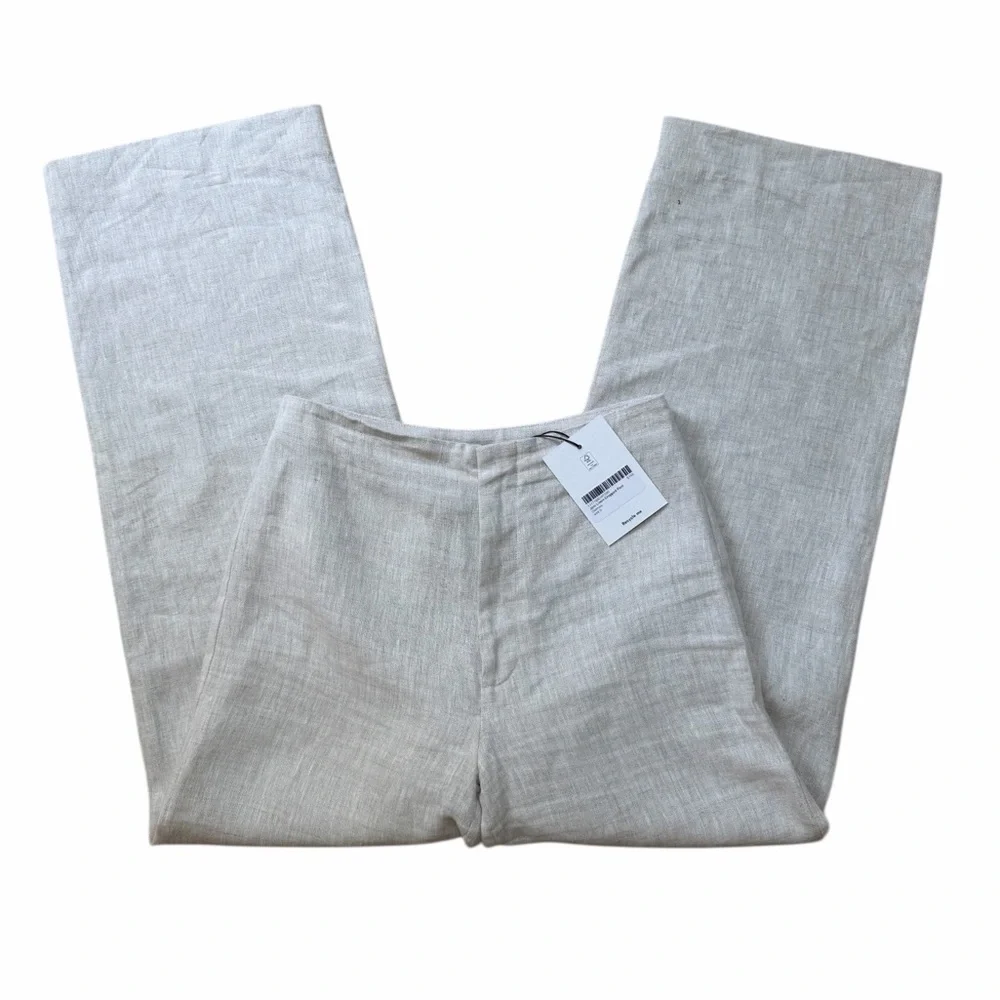 REFORMATION NWT JONI LINEN CROPPED PANT IN OATMEAL. - Picture 4 of 7